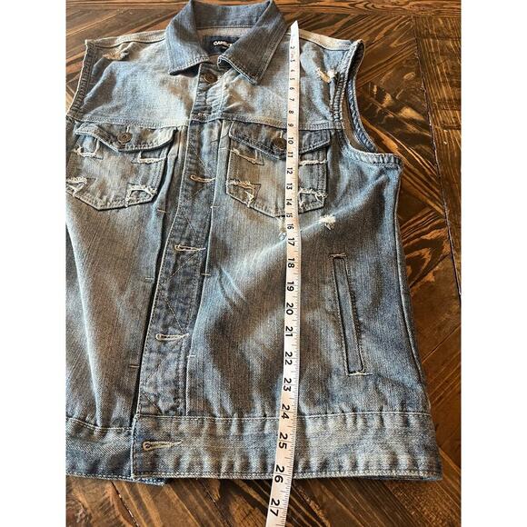 Carbon Women Large Blue Distressed Denim Vest Sleeveless Y2K Grunge Biker Summer - Picture 5 of 8